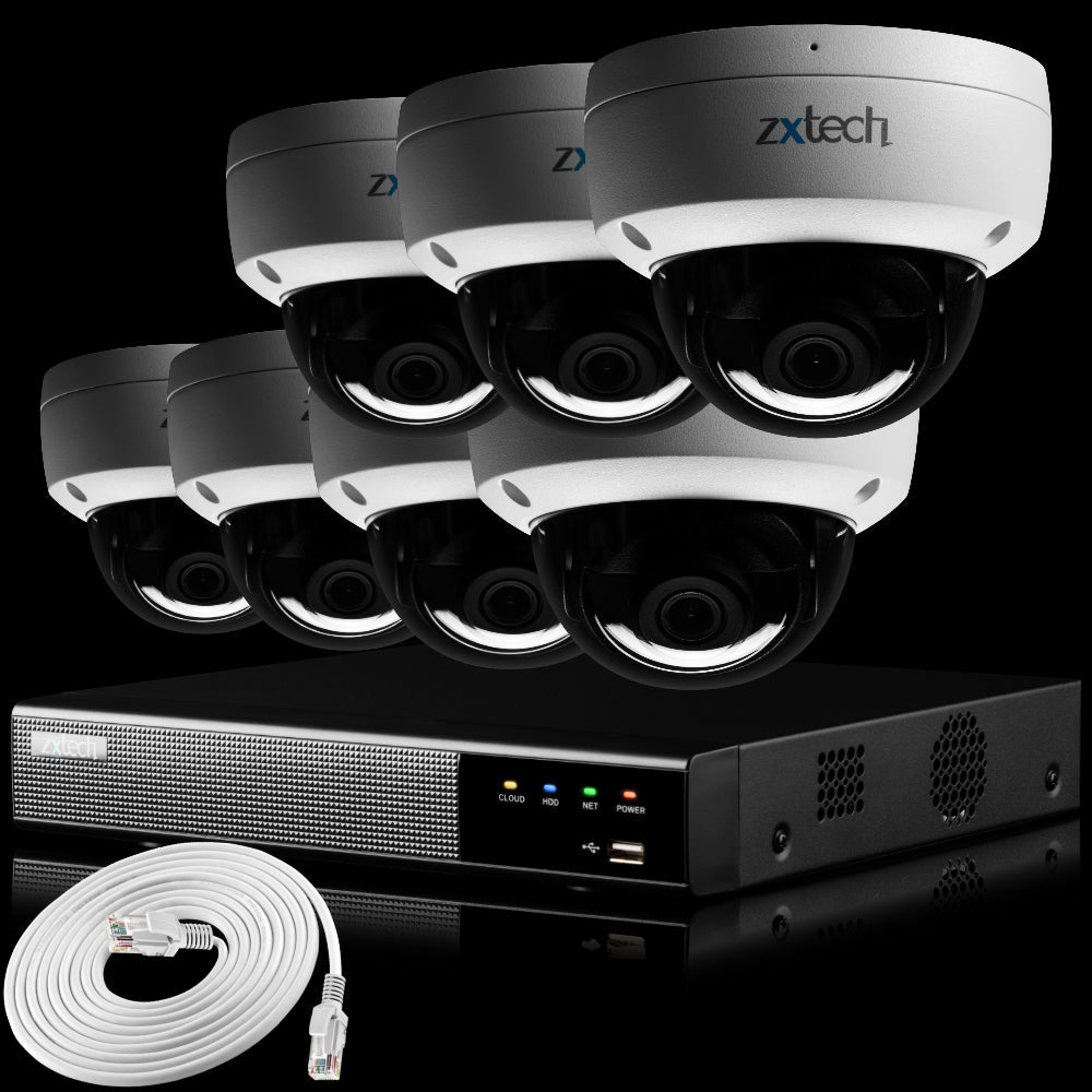 Zxtech IK10 4K PoE CCTV System – 7 x 8 MP Cameras with Sony Starvis, Stealth Night Vision &amp; Built‑in Audio for High‑End Interiors | IK1A4Z
