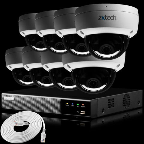 Zxtech IK10 4K PoE CCTV System – 8 x 8 MP Cameras with Sony Starvis, Stealth Night Vision & Built‑in Audio for High‑End Interiors | IK1A4Z