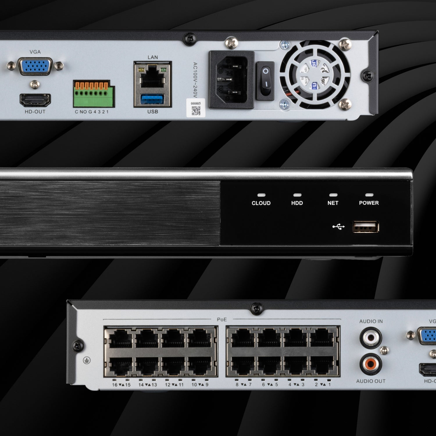 Zxtech Onyx 32CH (16-PoE) 16MP/4K PoE NVR Recorder, 2-Bay 20TB, H.265+, AI Human Detection