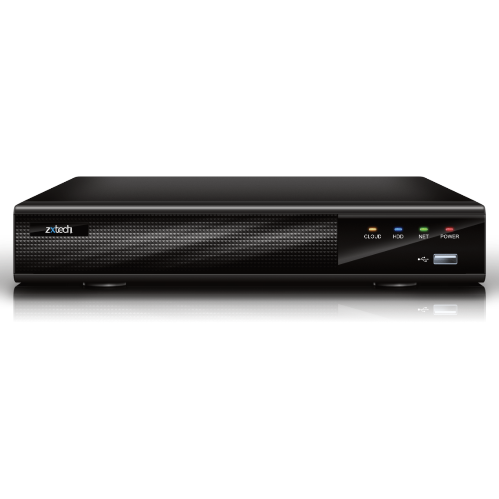 Zxtech Onyx 9CH (4-PoE) 12MP/4K PoE NVR Recorder, 1-Bay 10TB, H.265+, AI Human Detection
