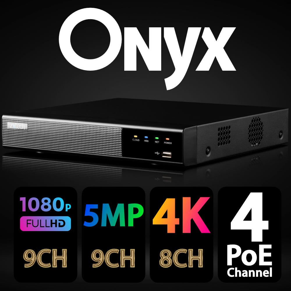 Zxtech Onyx 9CH (4-PoE) 12MP/4K PoE NVR Recorder, 1-Bay 10TB, H.265+, AI Human Detection