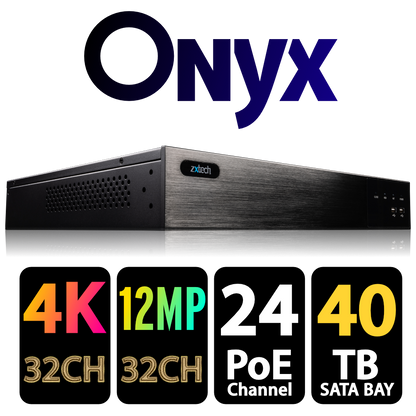 Zxtech Onyx 32CH (24-PoE) 16MP/4K PoE NVR Recorder, 4-Bay 40TB, H.265+, AI Human Detection
