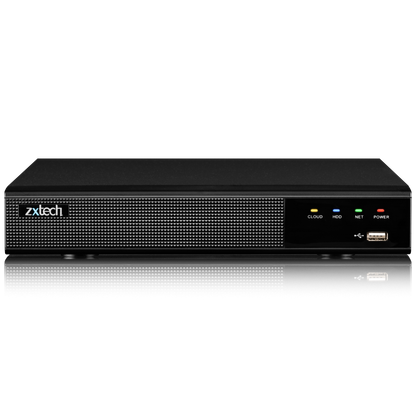 Zxtech Onyx 16CH (8-PoE) 12MP/4K PoE NVR Recorder, 1-Bay 10TB, H.265+, AI Human Detection