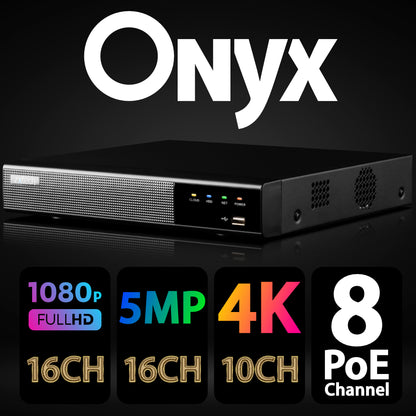 Zxtech Onyx 16CH (8-PoE) 12MP/4K PoE NVR Recorder, 1-Bay 10TB, H.265+, AI Human Detection
