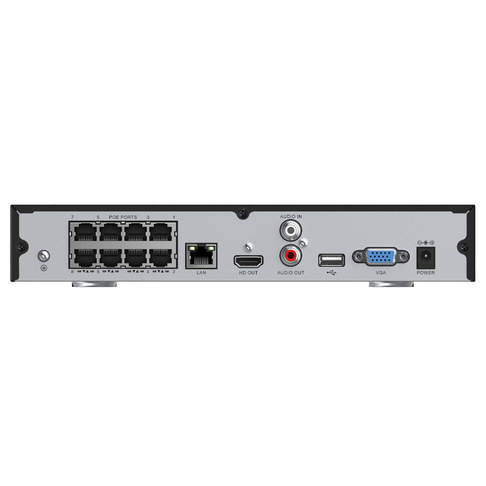 Zxtech Onyx 16CH (8-PoE) 12MP/4K PoE NVR Recorder, 1-Bay 10TB, H.265+, AI Human Detection