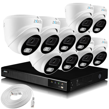 Zxtech 4K CCTV System - 10 x IP PoE Cameras Audio Recording Face Detection Outdoor Sony Starvis  | RX10A16X
