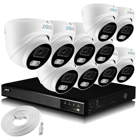 Zxtech 4K CCTV System - 10 x IP PoE Cameras Audio Recording Face Detection Outdoor Sony Starvis  | RX10A16X