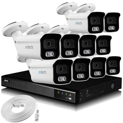 Zxtech 4K CCTV System - 10 x IP PoE Cameras Audio Recording Face Detection Outdoor Sony Starvis  | RX10B16X