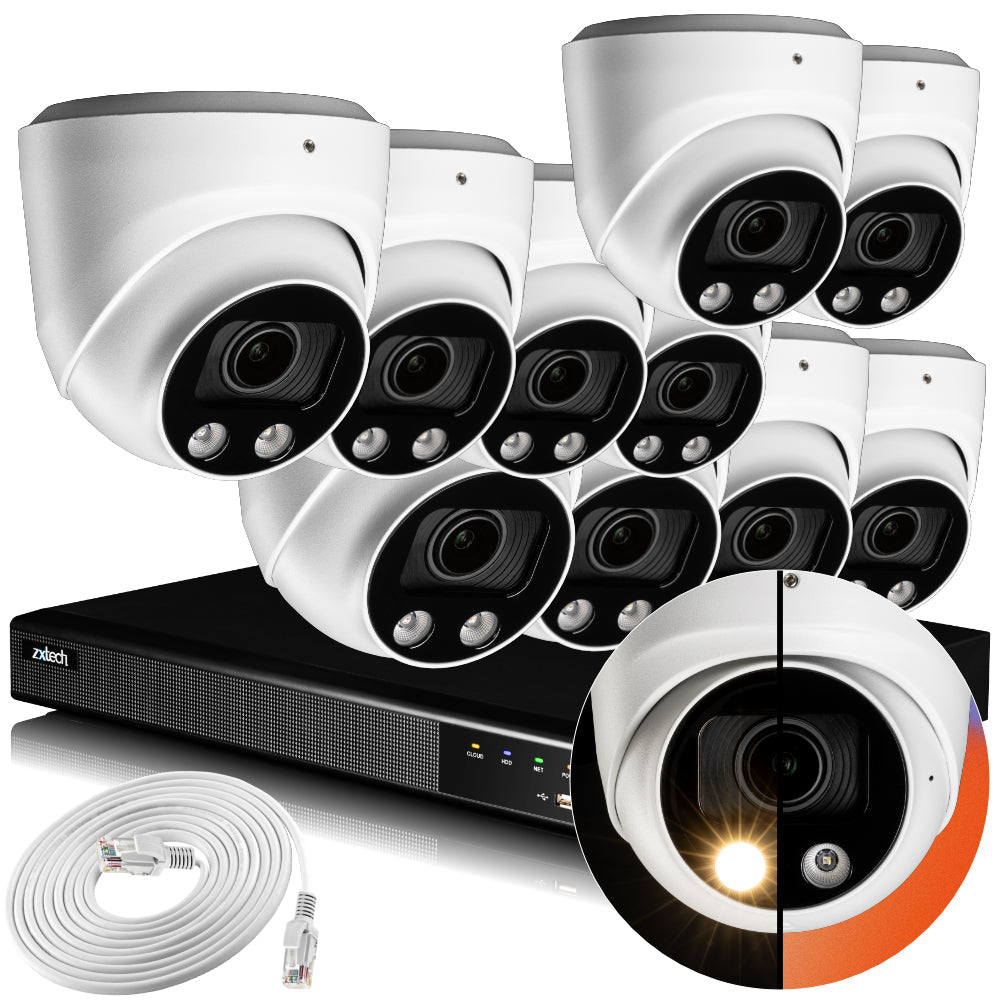 Zxtech 4K CCTV System - 10 x IP PoE Cameras Motorised Lens Face Detection Outdoor Sony Starvis  | RX10C16X