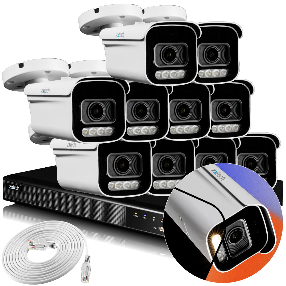 Zxtech 4K CCTV System - 10 x IP PoE Cameras Motorised Lens Face Detection Outdoor Sony Starvis Enhanced Night Vision  | RX10D16X