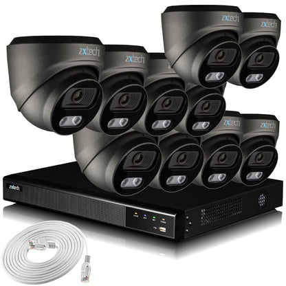 Zxtech 4K CCTV System - 10 x IP PoE Cameras Audio Recording Face Detection Outdoor Sony Starvis  | RX10E16X