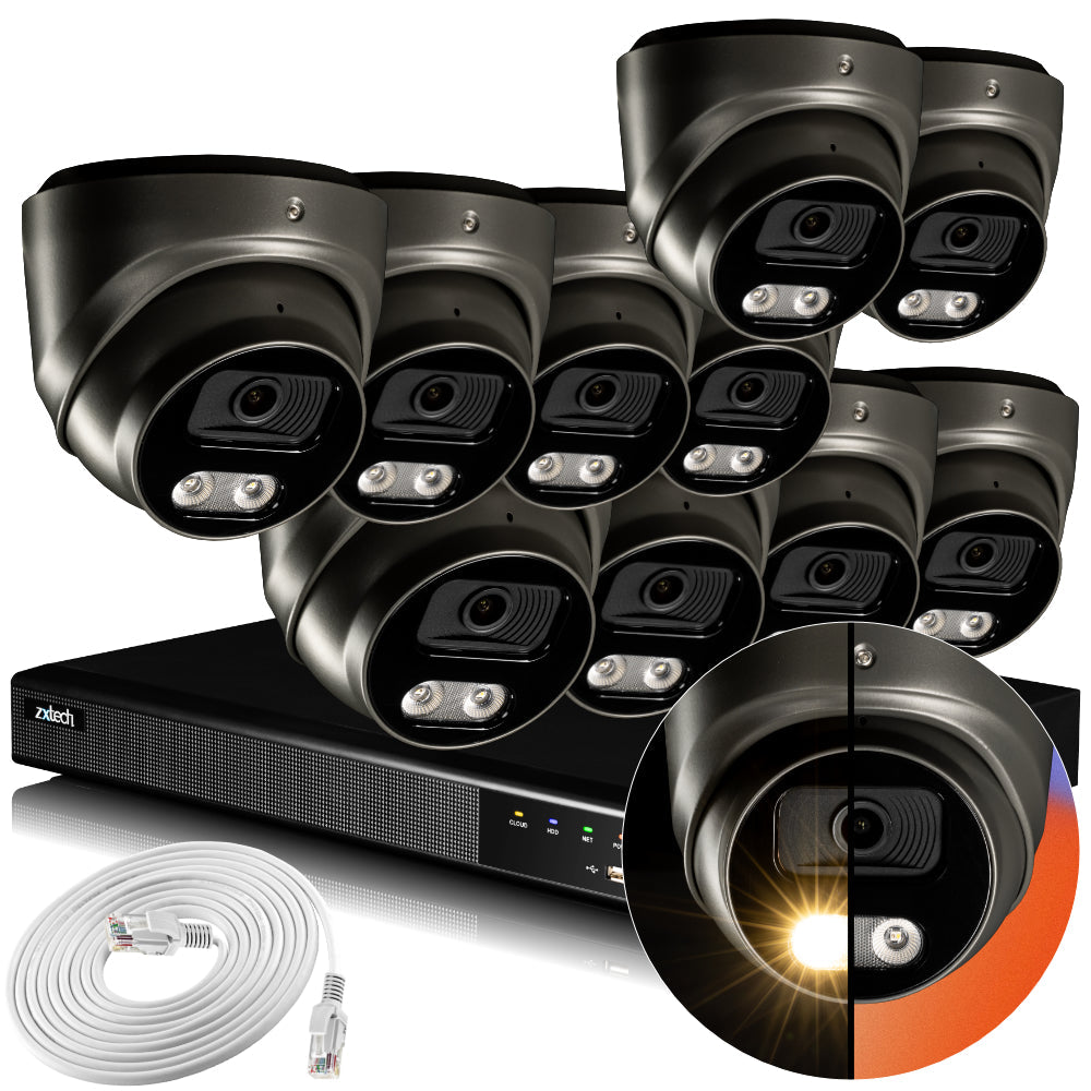 Zxtech 4K CCTV System - 10 x IP PoE Cameras Audio Recording Face Detection Outdoor Sony Starvis  | RX10E16X