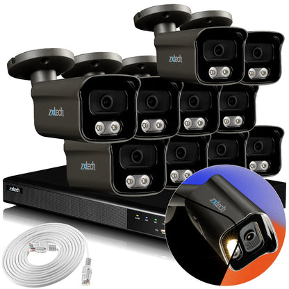 Zxtech 4K CCTV System - 10 x IP PoE Cameras Audio Recording Face Detection Outdoor Sony Starvis  | RX10F16X