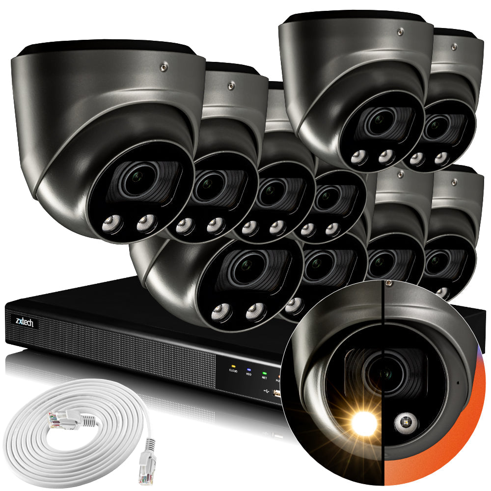 Zxtech 4K CCTV System - 10 x IP PoE Cameras Motorised Lens Face Detection Outdoor Sony Starvis  | RX10G16X