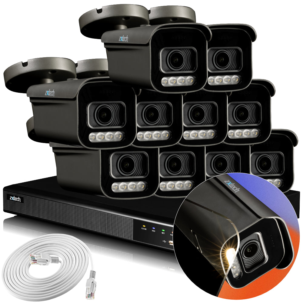 Zxtech 4K CCTV System - 10 x IP PoE Cameras Motorised Lens Face Detection Outdoor Sony Starvis Enhanced Night Vision  | RX10H16X