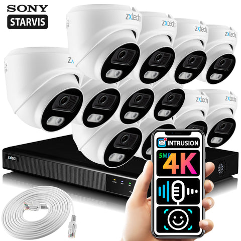 Zxtech 12 x 5MP 8MP PoE Camera Outdoor NVR Face Recognition Home CCTV System RX12A16X