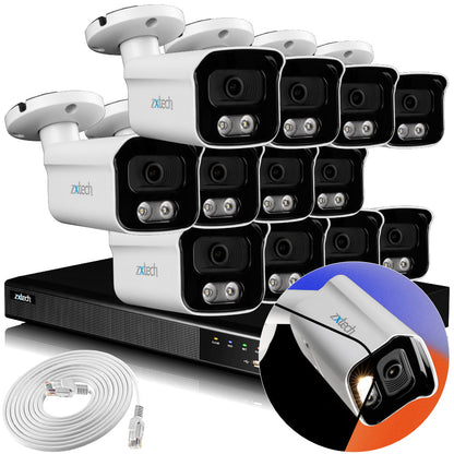 Zxtech 4K CCTV System - 12 x IP PoE Cameras Audio Recording Face Detection Outdoor Sony Starvis  | RX12B16X