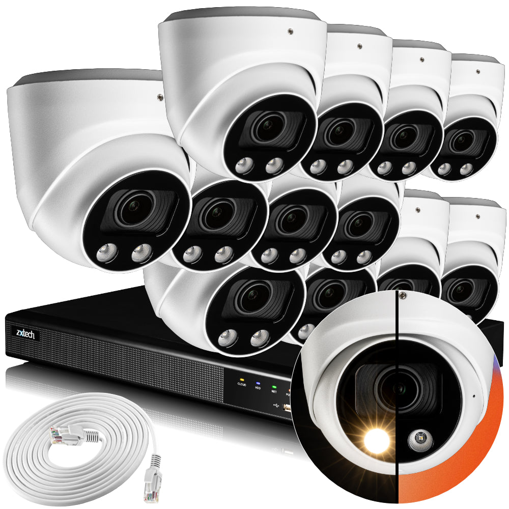 Zxtech 4K CCTV System - 12 x IP PoE Cameras Motorised Lens Face Detection Outdoor Sony Starvis  | RX12C16X