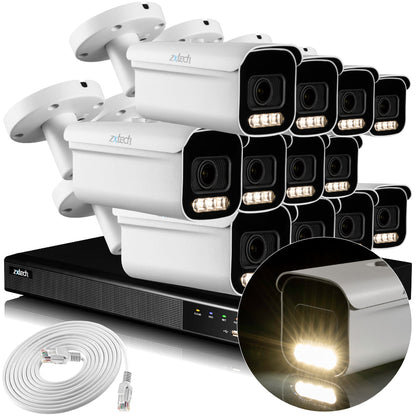 Zxtech 4K CCTV System - 12 x IP PoE Cameras Motorised Lens Face Detection Outdoor Sony Starvis Enhanced Night Vision  | RX12D16X