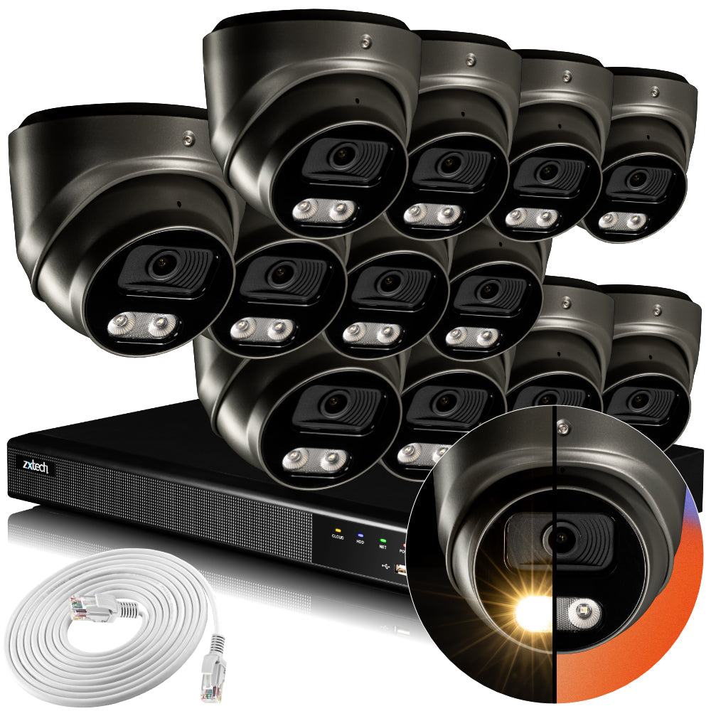 Zxtech 4K CCTV System - 12 x IP PoE Cameras Audio Recording Face Detection Outdoor Sony Starvis  | RX12E16X