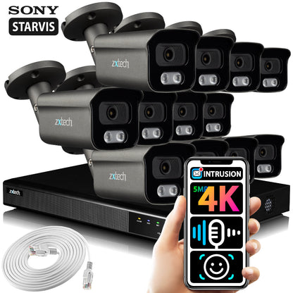 Zxtech 12 x 5MP 8MP IR PoE Camera Face Recognition Full System RX12F16X