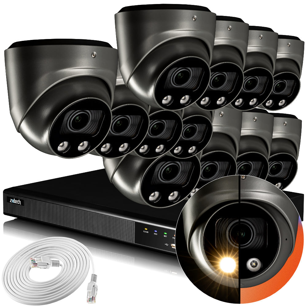 Zxtech 4K CCTV System - 12 x IP PoE Cameras Motorised Lens Face Detection Outdoor Sony Starvis  | RX12G16X