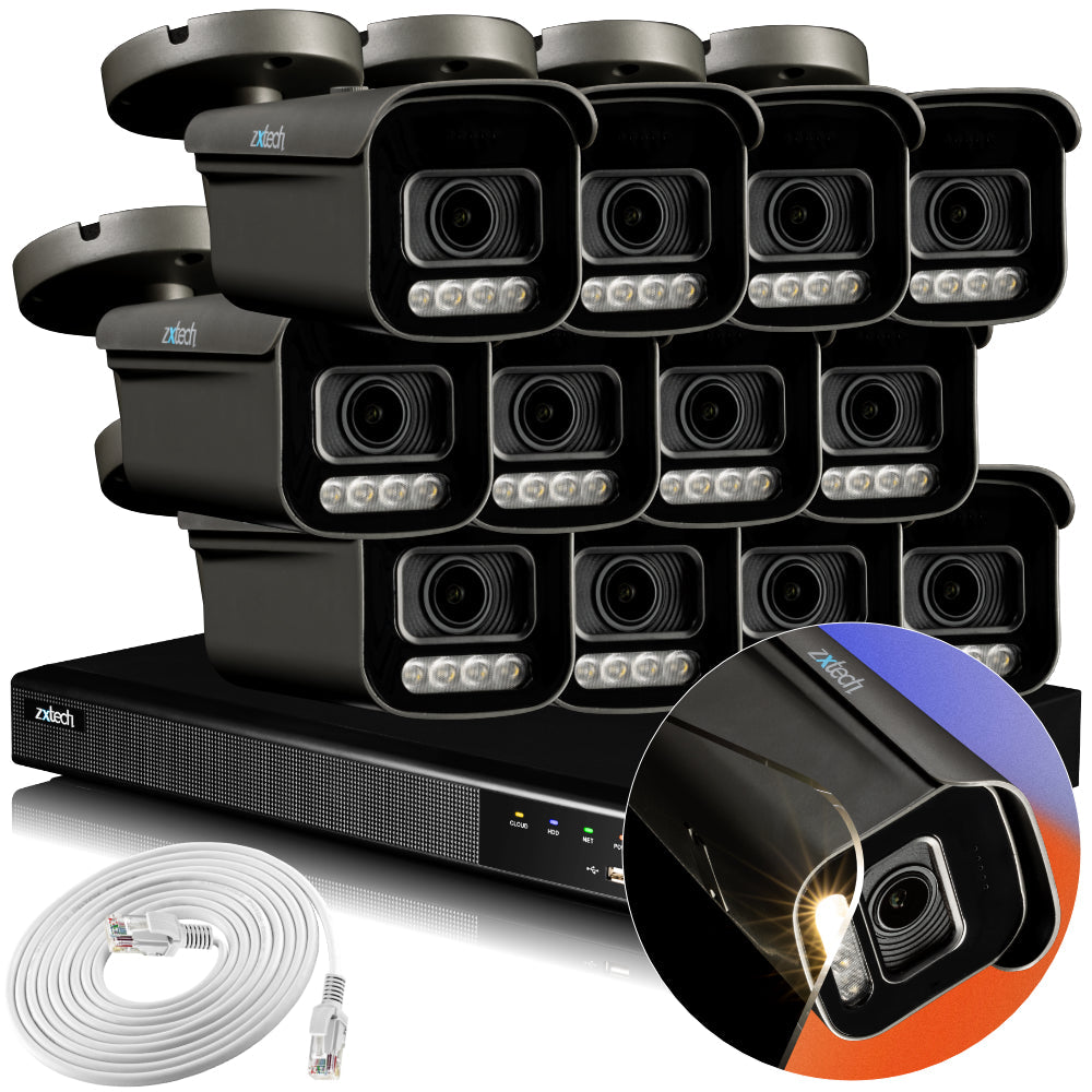 Zxtech 4K CCTV System - 12 x IP PoE Cameras Motorised Lens Face Detection Outdoor Sony Starvis Enhanced Night Vision  | RX12H16X