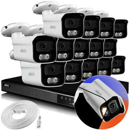 Zxtech 4K CCTV System - 14 x IP PoE Cameras Audio Recording Face Detection Outdoor Sony Starvis  | RX14B16X