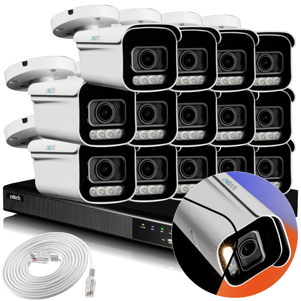 Zxtech 4K CCTV System - 14 x IP PoE Cameras Motorised Lens Face Detection Outdoor Sony Starvis Enhanced Night Vision  | RX14D16X