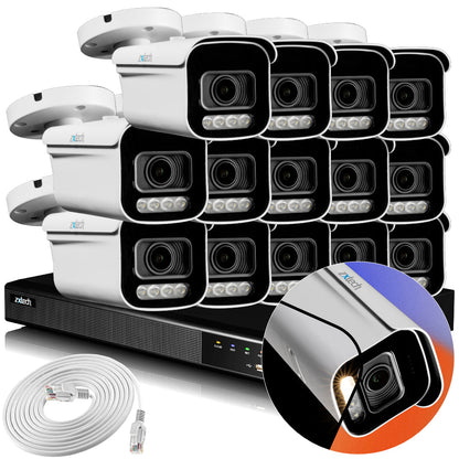 Zxtech 4K CCTV System - 14 x IP PoE Cameras Motorised Lens Face Detection Outdoor Sony Starvis Enhanced Night Vision  | RX14D16X
