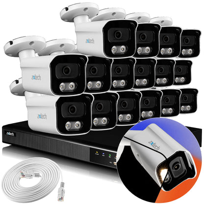 Zxtech 4K CCTV System - 16 x IP PoE Cameras Audio Recording Face Detection Outdoor Sony Starvis  | RX16B16X