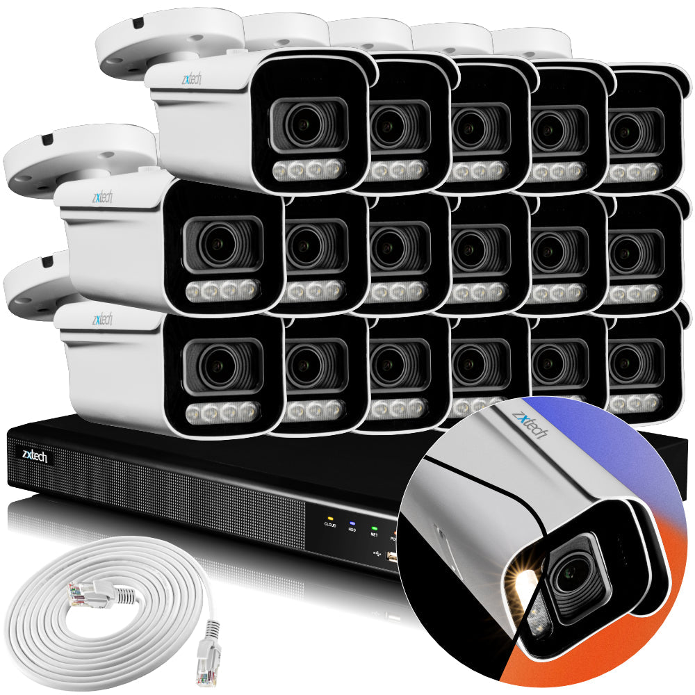 Zxtech 4K CCTV System - 16 x IP PoE Cameras Motorised Lens Face Detection Outdoor Sony Starvis Enhanced Night Vision  | RX16D16X