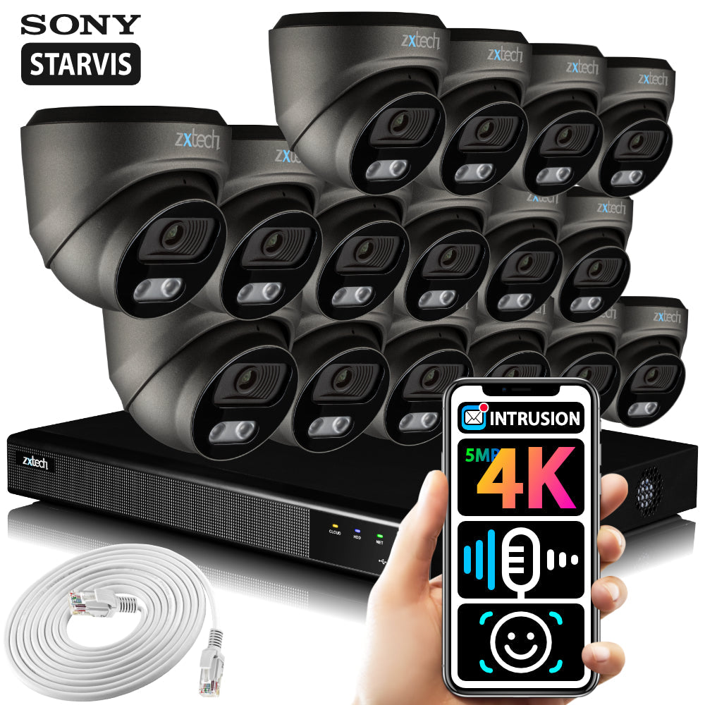 Zxtech 16 x 5MP 8MP PoE IP Cameras CCTV NVR Face Recognition Complete System RX16E16X