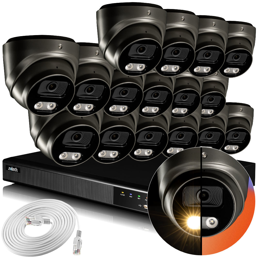 Zxtech 4K CCTV System - 16 x IP PoE Cameras Audio Recording Face Detection Outdoor Sony Starvis  | RX16E16X