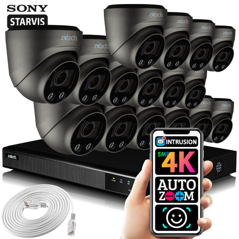 Zxtech 16 x 5MP 8MP Auto Zoom PoE CCTV Camera Face Recognition Home CCTV Kit RX16G16X