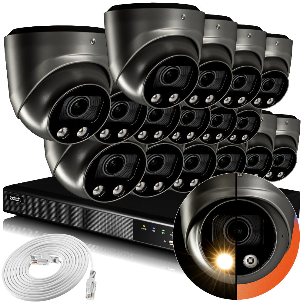 Zxtech 4K CCTV System - 16 x IP PoE Cameras Motorised Lens Face Detection Outdoor Sony Starvis  | RX16G16X