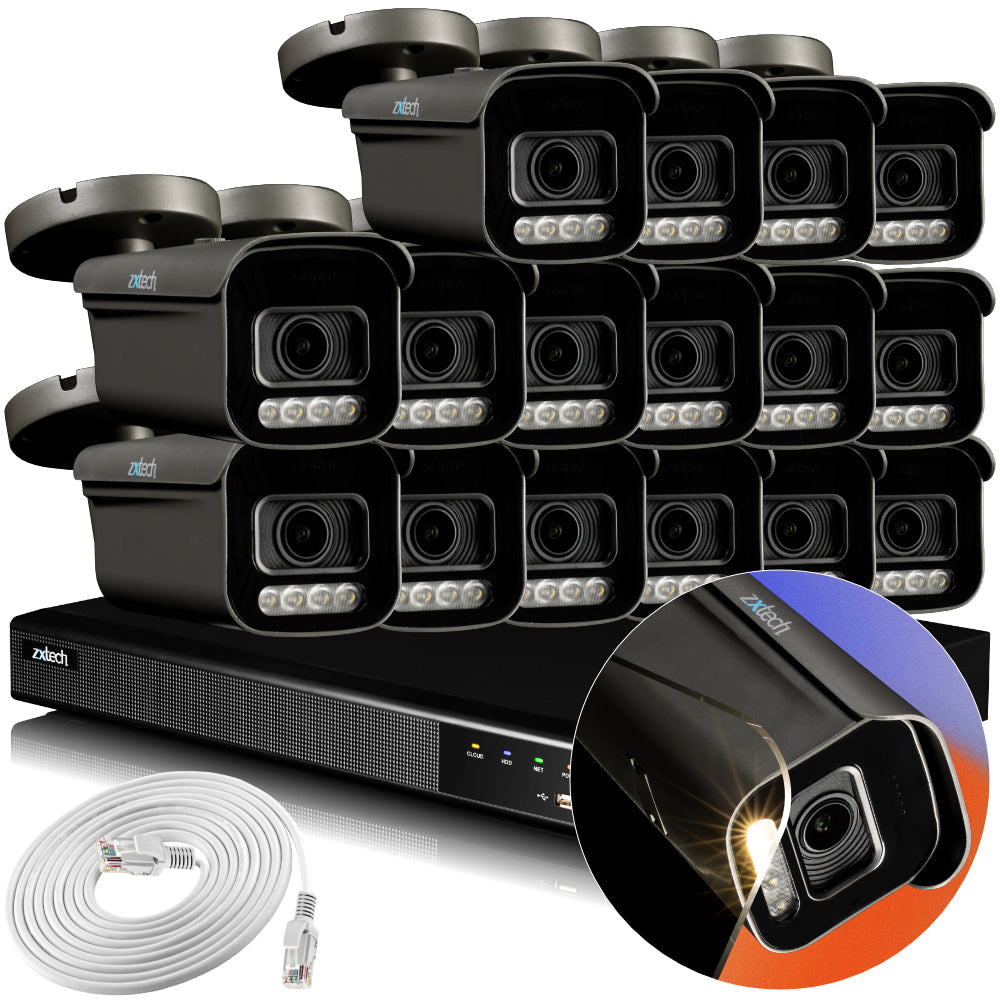 Zxtech 4K CCTV System - 16 x IP PoE Cameras Motorised Lens Face Detection Outdoor Sony Starvis Enhanced Night Vision  | RX16H16X