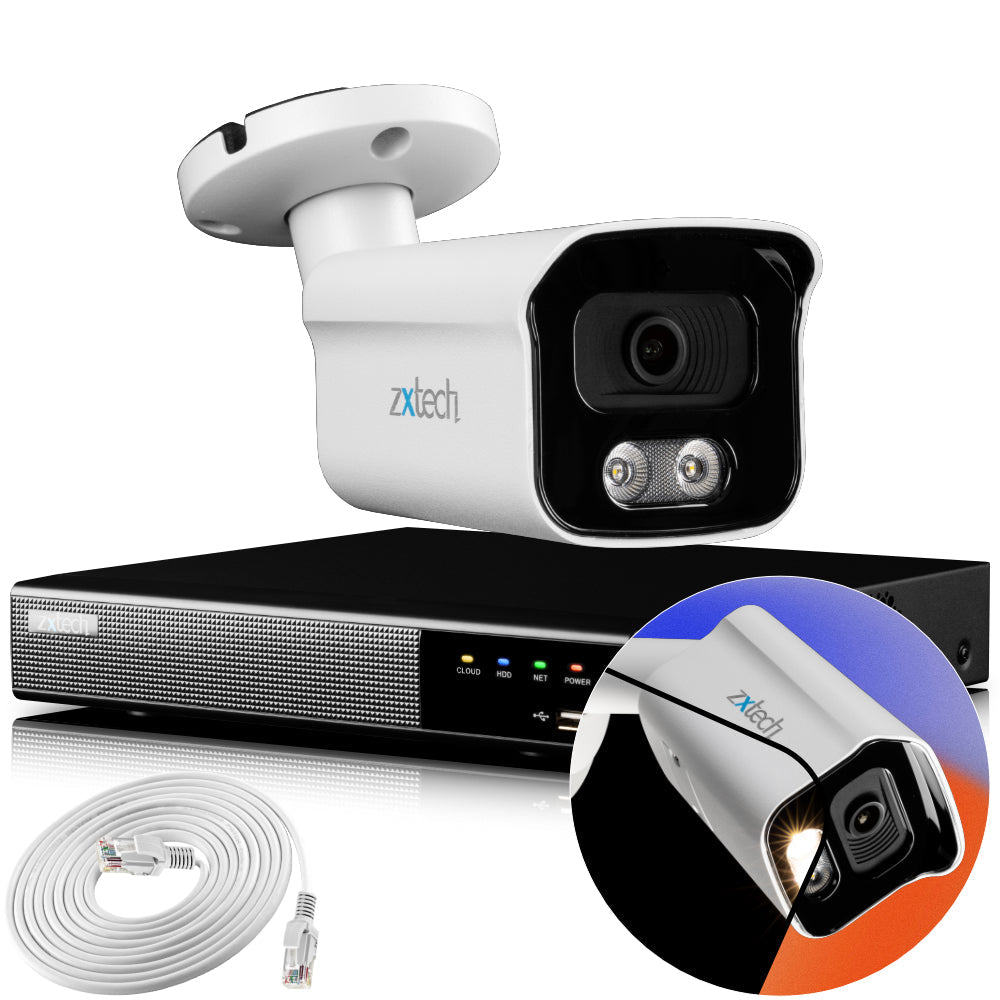 Zxtech 4K CCTV System - 1 x IP PoE Camera Audio Recording Face Detection Outdoor Sony Starvis  | RX1B4Z