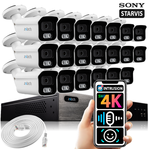 Zxtech 20 x 5MP 8MP PoE IP Camera NVR Face Recognition Complete Security System RX20B24W