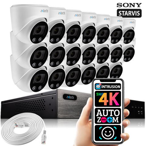 Zxtech 16x 5MP 8MP 60M IR Auto Zoom PoE Security Camera  NVR Face Recognition Kit RX20C24W