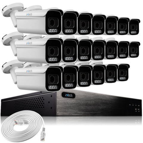 Zxtech 16x 5MP 8MP Auto Zoom PoE Outdoor Security Cameras Face Recognition CCTV Kit RX20D24W