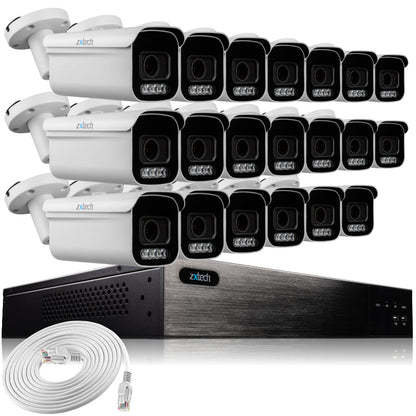 Zxtech 16x 5MP 8MP Auto Zoom PoE Outdoor Security Cameras Face Recognition CCTV Kit RX20D24W