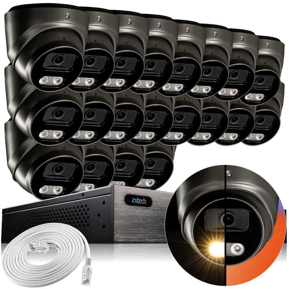 Zxtech 4K CCTV System - 20 x IP PoE Cameras Audio Recording Face Detection Outdoor Sony Starvis  | RX20E24W