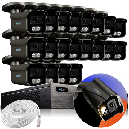 Zxtech 4K CCTV System - 20 x IP PoE Cameras Audio Recording Face Detection Outdoor Sony Starvis  | RX20F24W