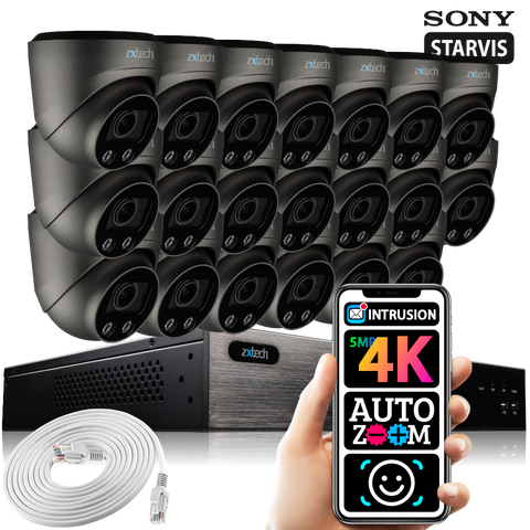 Zxtech 20 x 5MP 8MP Auto Zoom PoE CCTV Camera Face Recognition Home CCTV Kit RX20G24W