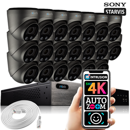 Zxtech 20 x 5MP 8MP Auto Zoom PoE CCTV Camera Face Recognition Home CCTV Kit RX20G24W