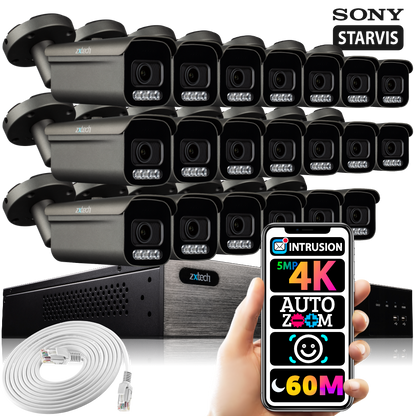 Zxtech 16x 4K/8MP/5MP Face Recognition Audio Auto Zoom PoE IP Bullet Camera System RX20H24W