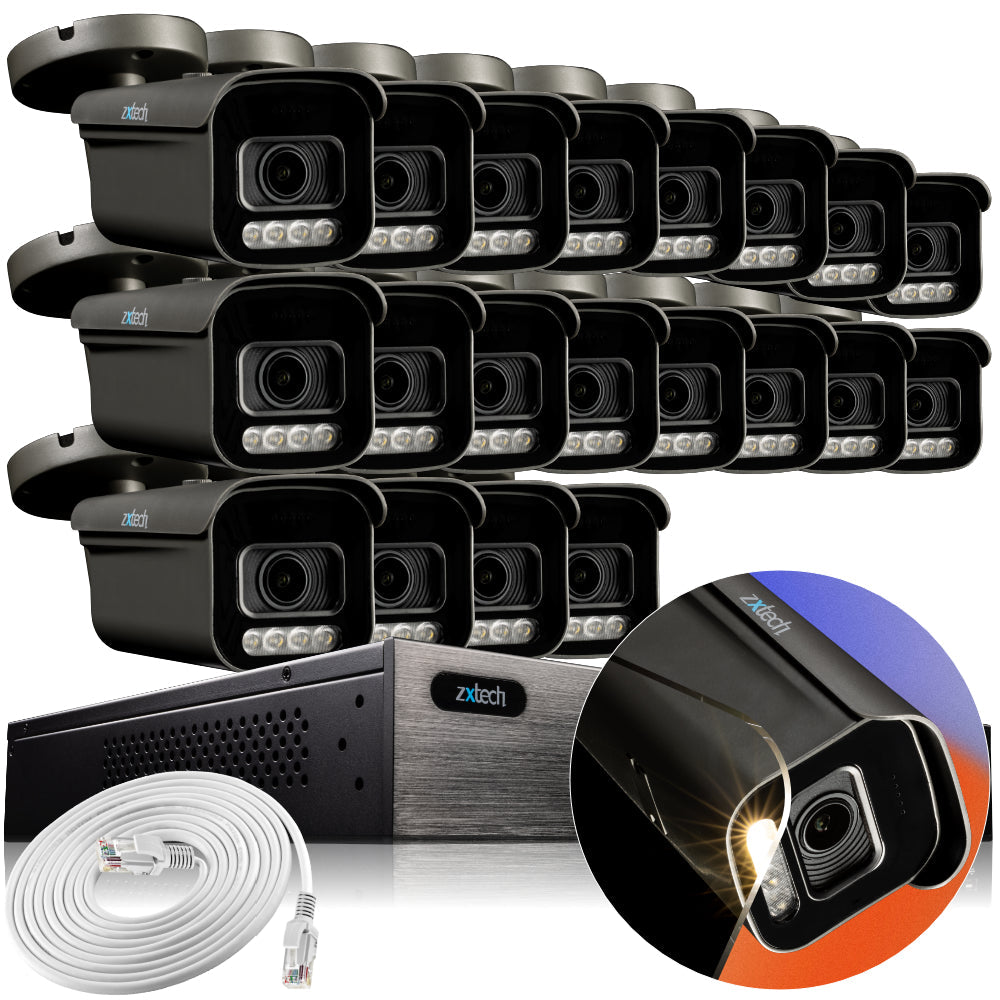 Zxtech 4K CCTV System - 20 x IP PoE Cameras Motorised Lens Face Detection Outdoor Sony Starvis Enhanced Night Vision  | RX20H24W