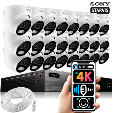 Zxtech 24 x 5MP 8MP PoE Camera Outdoor NVR Face Recognition Home CCTV System RX24A24W