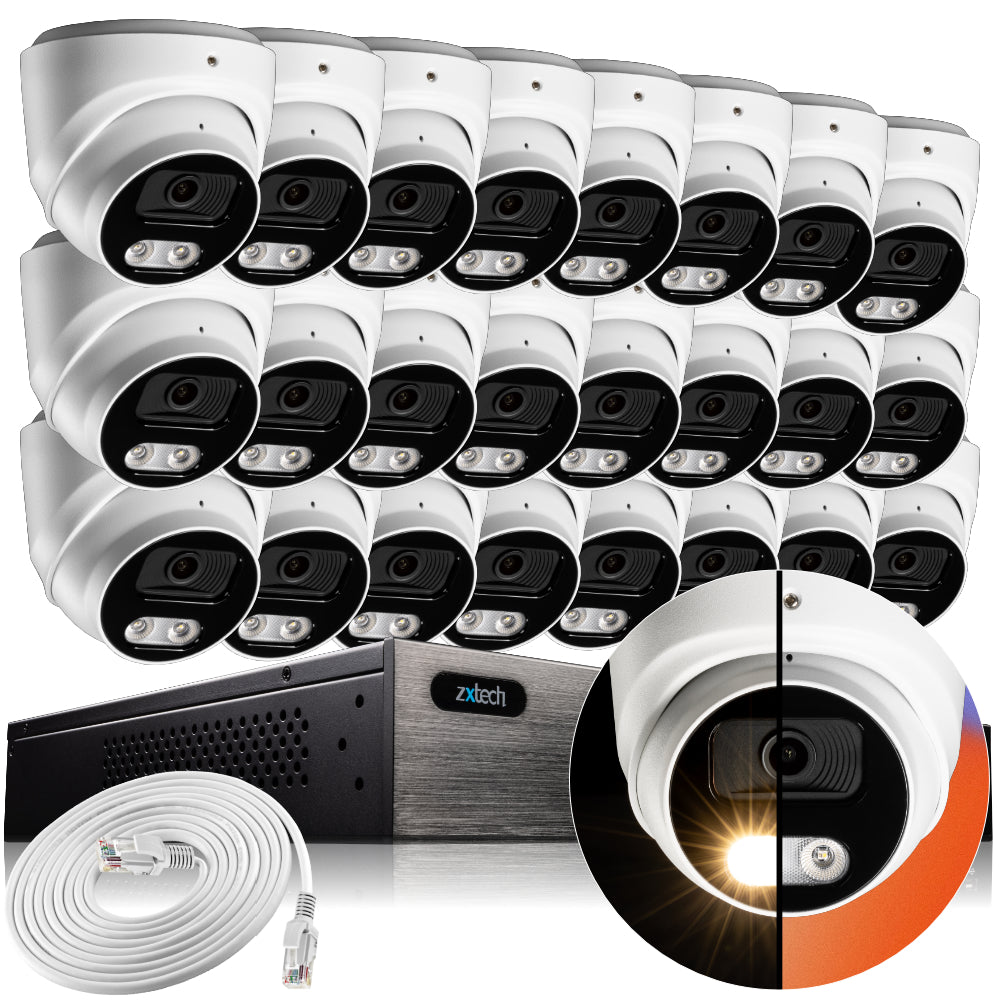 Zxtech 4K CCTV System - 24 x IP PoE Cameras Audio Recording Face Detection Outdoor Sony Starvis  | RX24A24W